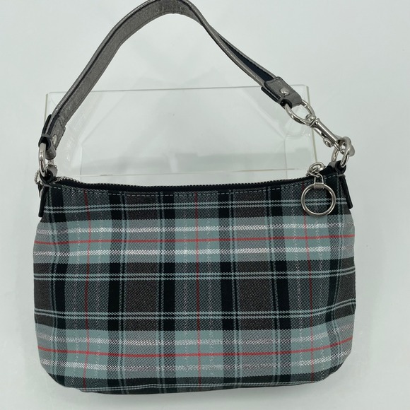 Coach Poppy Tartan Plaid Graffiti Blue Silver Shoulder Bag Wristlet - Picture 2 of 16